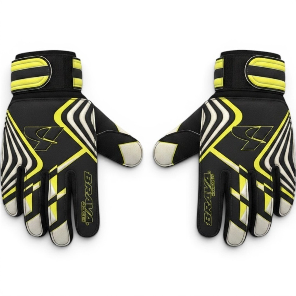 Brava Soccer Youth Goalie Gloves Black Neon Yellow Goalkeeper Protective Gear